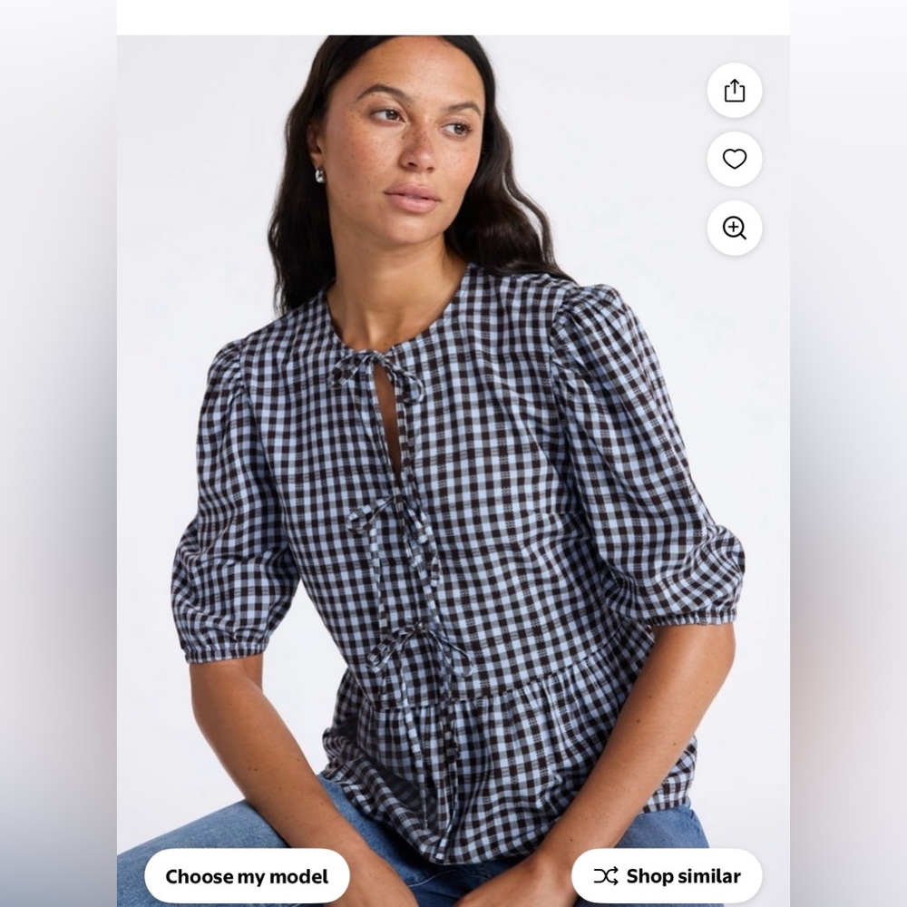 Women's Blue Gingham peplum top with puff sleeves size XXXL